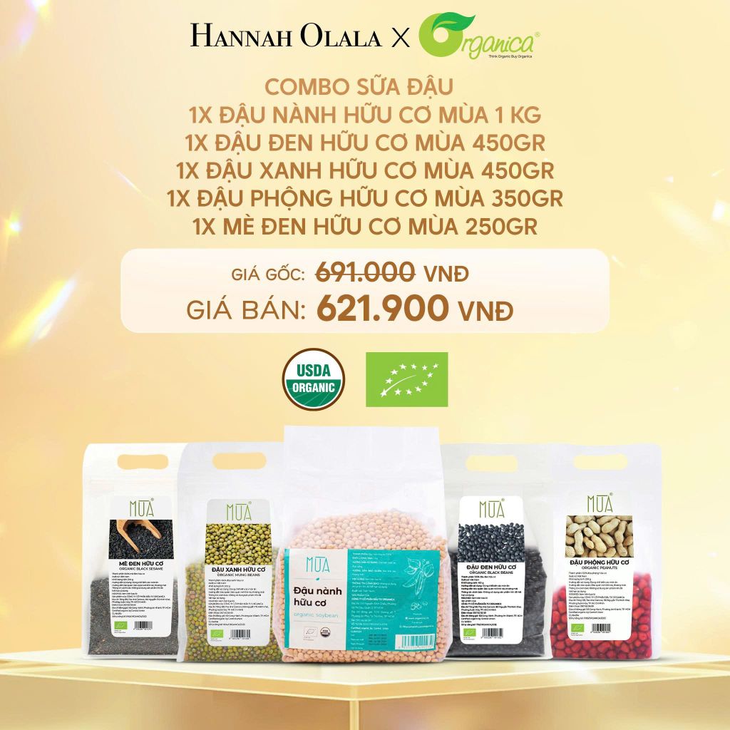  C851_DEAL 16: COMBO SỮA ĐẬU 1 X ĐẬU NÀNH HỮU CƠ MÙA 1 KG1 X ĐẬU ĐEN HỮU CƠ MÙA 450GR1 X ĐẬU XANH HỮU CƠ MÙA 450GR1 X ĐẬU PHỘNG HỮU CƠ MÙA 350GR1 X MÈ ĐEN HỮU CƠ MÙA 250GR 