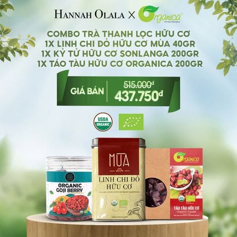  DEAL 18: COMBO TRÀ THANH LỌC HỮU CƠ  1X LINH CHI ĐỎ HỮU CƠ MÙA 40GR 1X KỶ TỬ HỮU CƠ SONLANGA 200GR 1X TÁO TÀU HỮU CƠ ORGANICA 200GR 