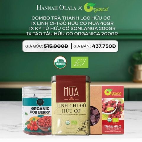  DEAL 19: COMBO TRÀ THANH LỌC HỮU CƠ: 1X LINH CHI ĐỎ HỮU CƠ MÙA 40GR, 1X KỶ TỬ HỮU CƠ SONLANGA 200GR, 1X TÁO TÀU HỮU CƠ ORGANICA 200GR 
