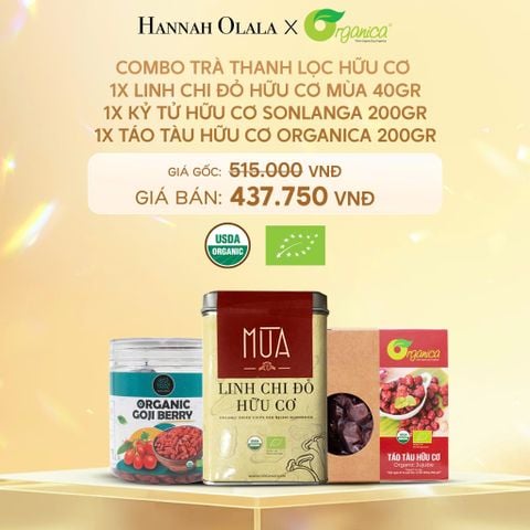  C853_DEAL 18: COMBO TRÀ THANH LỌC HỮU CƠ  1X LINH CHI ĐỎ HỮU CƠ MÙA 40GR 1X KỶ TỬ HỮU CƠ SONLANGA 200GR 1X TÁO TÀU HỮU CƠ ORGANICA 200GR 