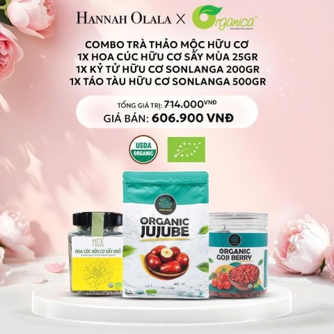  E163: DEAL 20: COMBO TRÀ THẢO MỘC HỮU CƠ: 1X HOA CÚC HỮU CƠ SẤY MÙA 25GR, 1X KỶ TỬ HỮU CƠ SONLANGA 200GR, 1X TÁO TÀU HỮU CƠ SONLANGA 500GR 