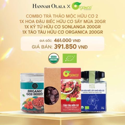  C854_DEAL 19: COMBO TRÀ THẢO MỘC HỮU CƠ  1X HOA ĐẬU BIẾC HỮU CƠ SẤY MÙA 20GR  1X KỶ TỬ HỮU CƠ SONLANGA 200GR 1X TÁO TÀU HỮU CƠ ORGANICA 200GR 