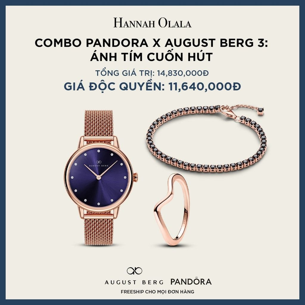  A208_DEAL 158: COMBO PANDORA X AUGUST BERG 3: ÁNH TÍM CUỐN HÚT [ 1 ĐỒNG HỒ & 1 VÒNG TAY & 1 NHẪN ] 