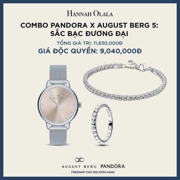  A210_DEAL 160: COMBO PANDORA X AUGUST BERG 5: SẮC BẠC ĐƯƠNG ĐẠI [ 1 ĐỒNG HỒ & 1 VÒNG TAY & 1 NHẪN ] 