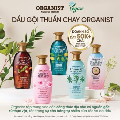  COMBO DẦU GỘI VÀ KEM XẢ THUÀN CHAY ORGANIST HƯƠNG HOA ANH ĐÀO 500ML 