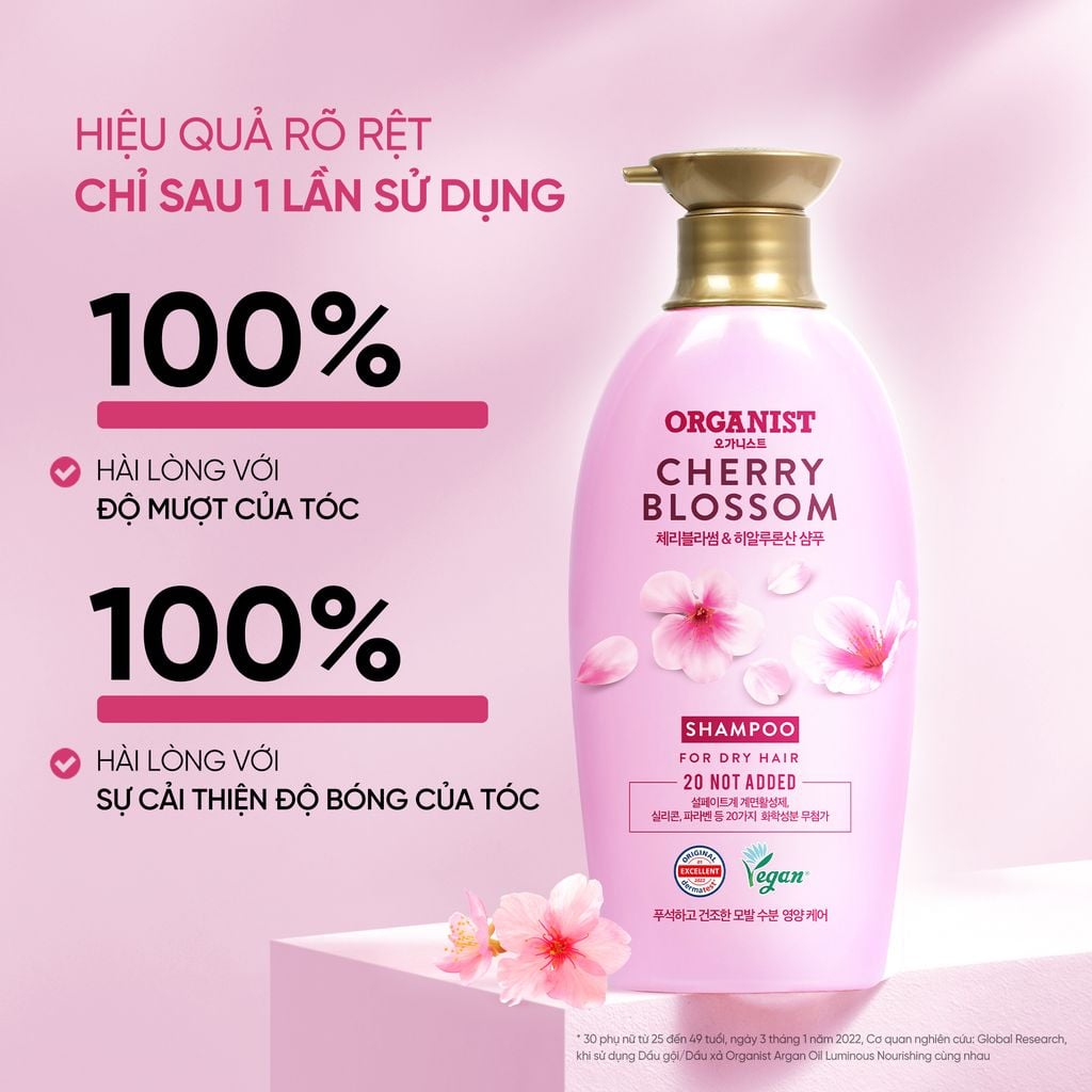  COMBO DẦU GỘI VÀ KEM XẢ THUÀN CHAY ORGANIST HƯƠNG HOA ANH ĐÀO 500ML 