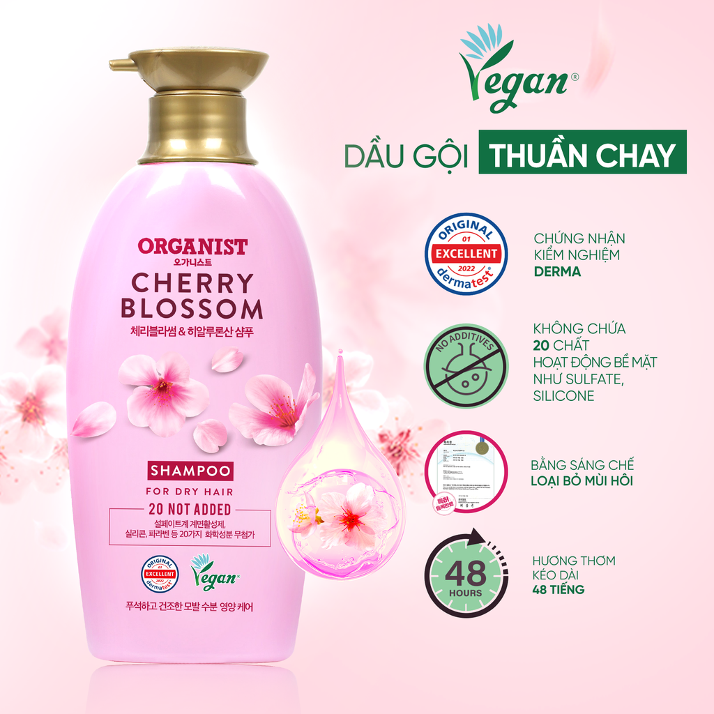  COMBO DẦU GỘI VÀ KEM XẢ THUÀN CHAY ORGANIST HƯƠNG HOA ANH ĐÀO 500ML 