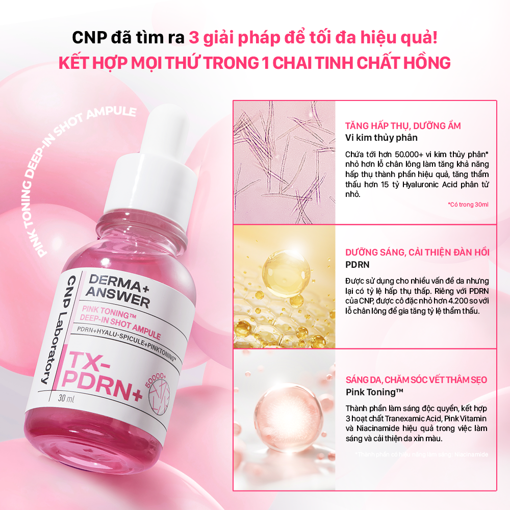  DEAL 55: MỚI RA MẮT - TINH CHẤT VI KIM DƯỠNG SÁNG HỒNG DA CNP DERMA ANSWER PINK TONING AMPOULE 30ML 