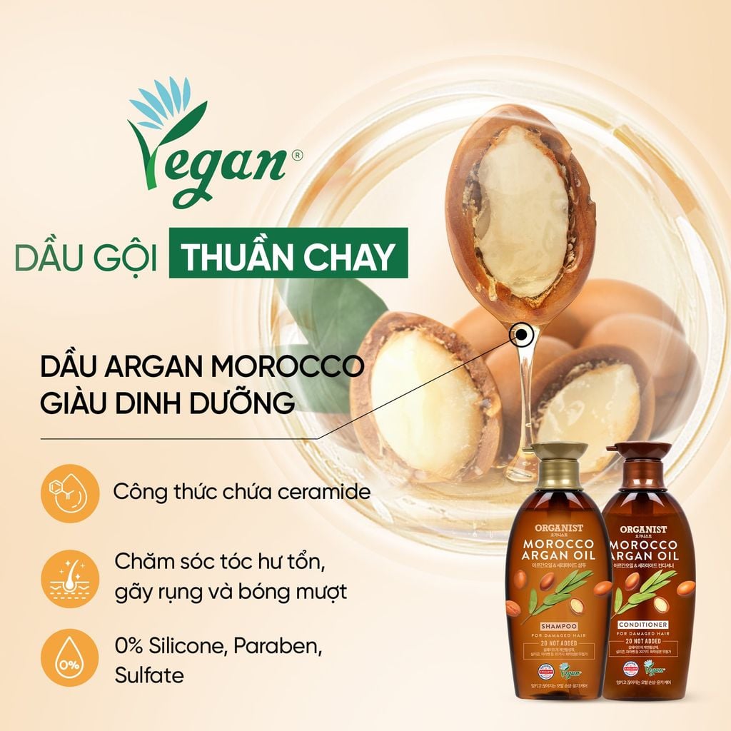  COMBO DẦU GỘI VÀ KEM XẢ THUẦN CHAY ORGANIST TINH DẦU MORROCO ARGAN 500ML 