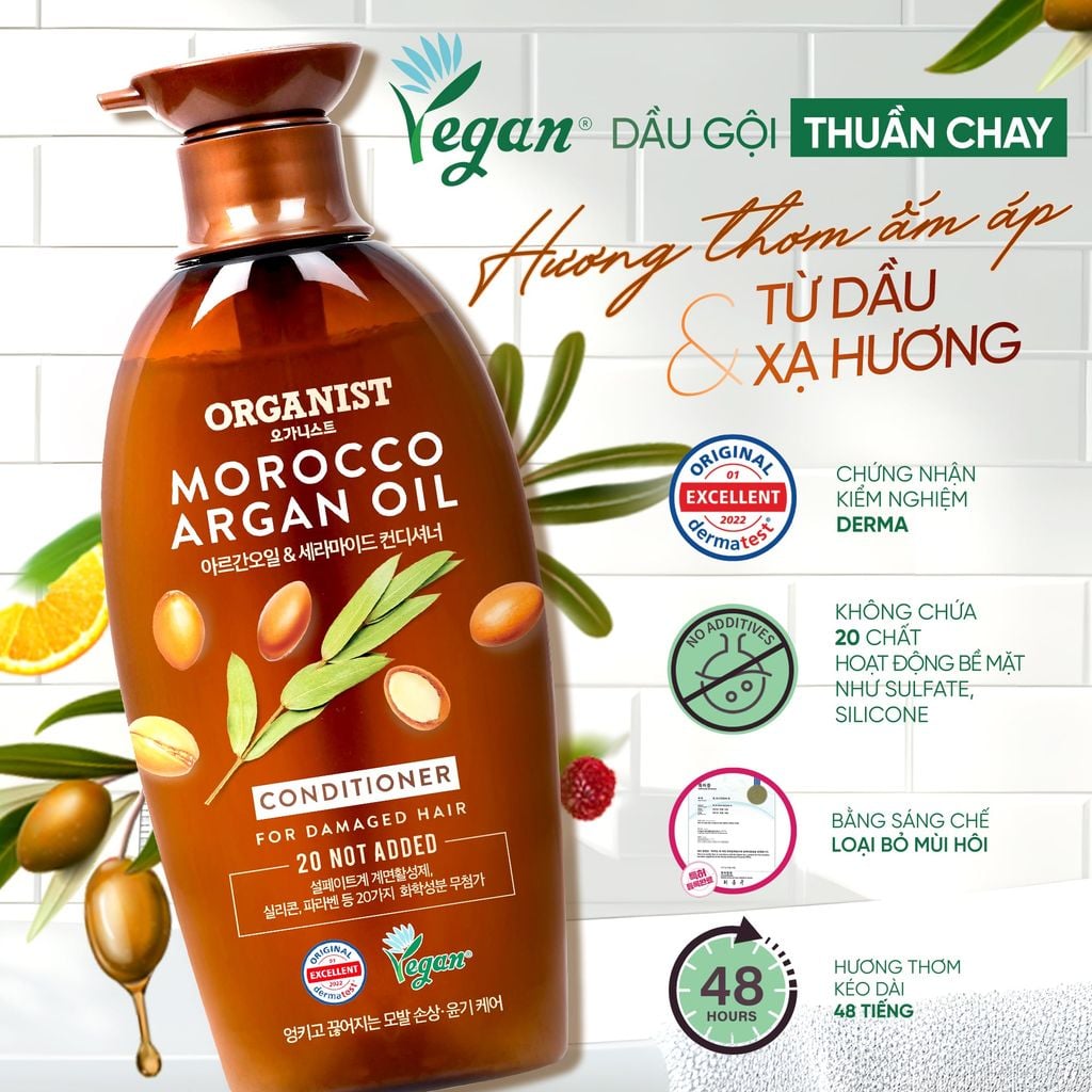  COMBO DẦU GỘI VÀ KEM XẢ THUẦN CHAY ORGANIST TINH DẦU MORROCO ARGAN 500ML 