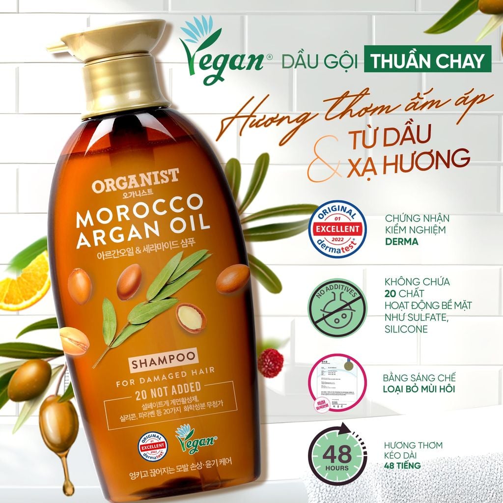  COMBO DẦU GỘI VÀ KEM XẢ THUẦN CHAY ORGANIST TINH DẦU MORROCO ARGAN 500ML 