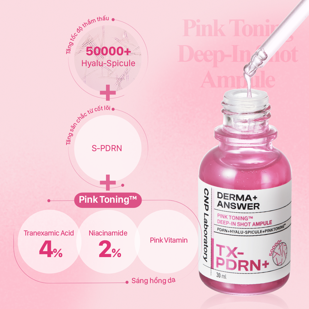  DEAL 55: MỚI RA MẮT - TINH CHẤT VI KIM DƯỠNG SÁNG HỒNG DA CNP DERMA ANSWER PINK TONING AMPOULE 30ML 