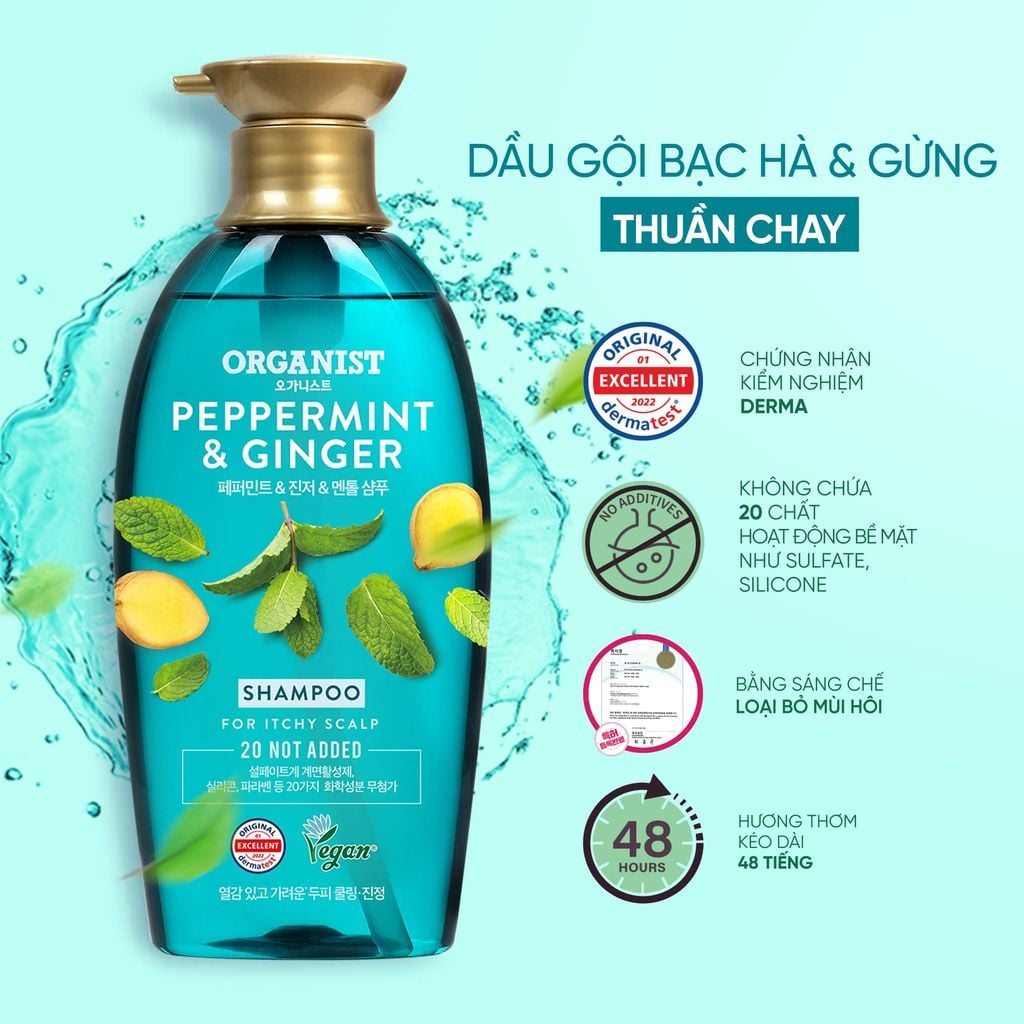  COMBO 2 DẦU GỘI THUẦN CHAY ORGANIST GỪNG & BẠC HÀ 550ML 