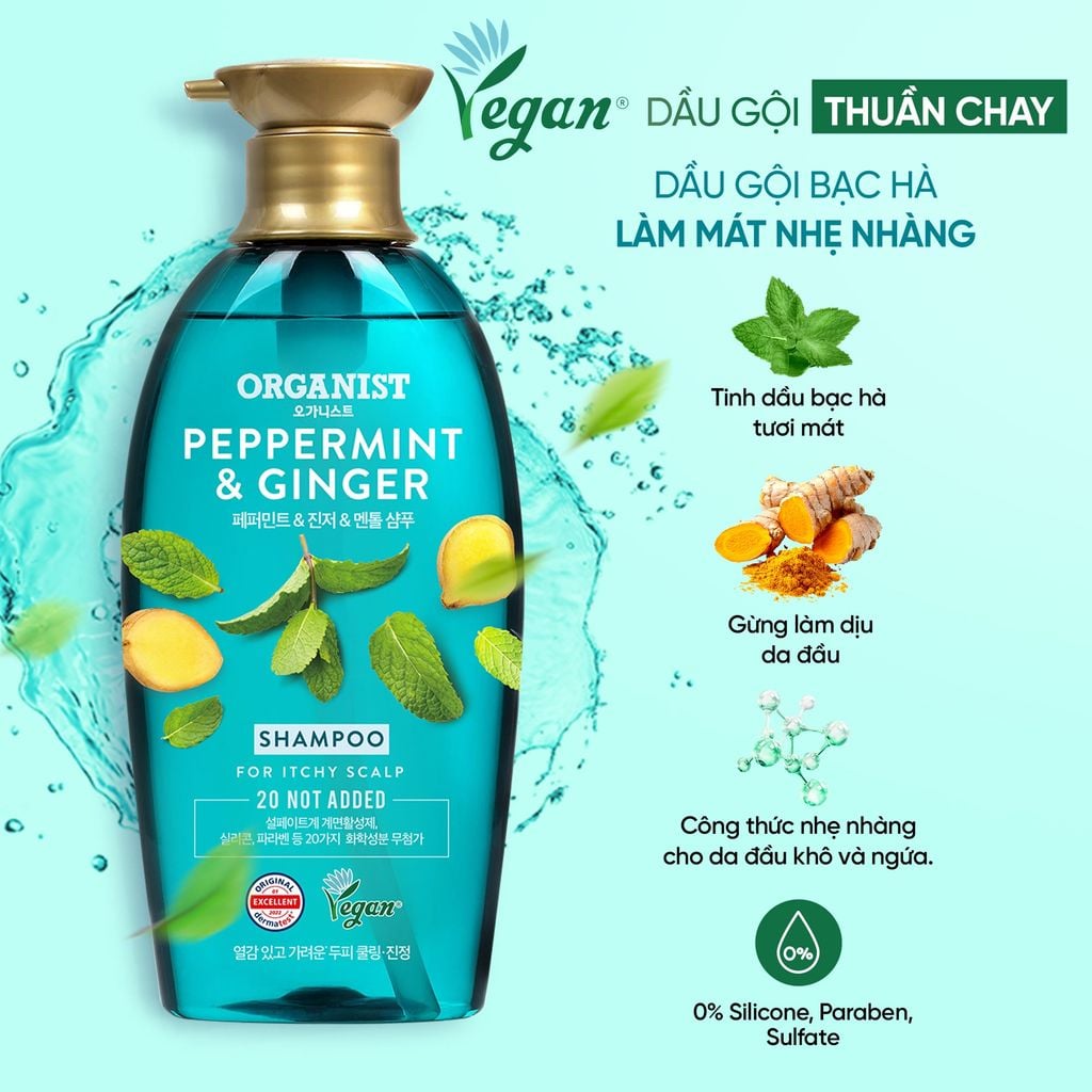  COMBO 2 DẦU GỘI THUẦN CHAY ORGANIST GỪNG & BẠC HÀ 550ML 