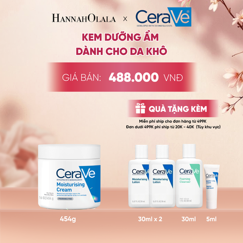  KEM DƯỠNG ẨM PHỤC HỒI SÂU VÀ ẨM MỊN SUỐT 48H DÀNH CHO DA KHÔ, DUY TRÌ HÀNG RÀO BẢO VỆ DA CERAVE MOISTURISING CREAM 454G - A405 