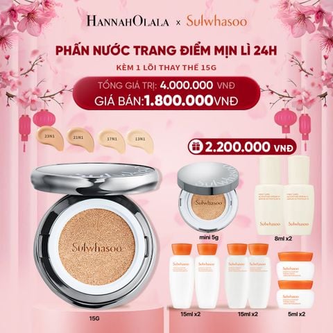  A1609_DEAL 5A: PHẤN NƯỚC TRANG ĐIỂM MỊN LÌ 24H (KÈM LÕI THAY THẾ) SULWHASOO PERFECTING CUSHION 15GX2 