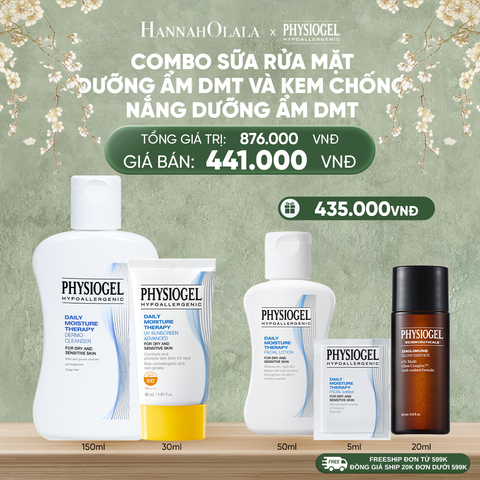  DEAL 10: BỘ ĐÔI LÀM SẠCH VÀ CHÔNG NẮNG PHYSIOGEL DAILY MOISTURE THERAPY: SỮA RỬA MẶT 150ML VÀ KEM CHỐNG NẮNG DƯỠNG ẨM 30ml 