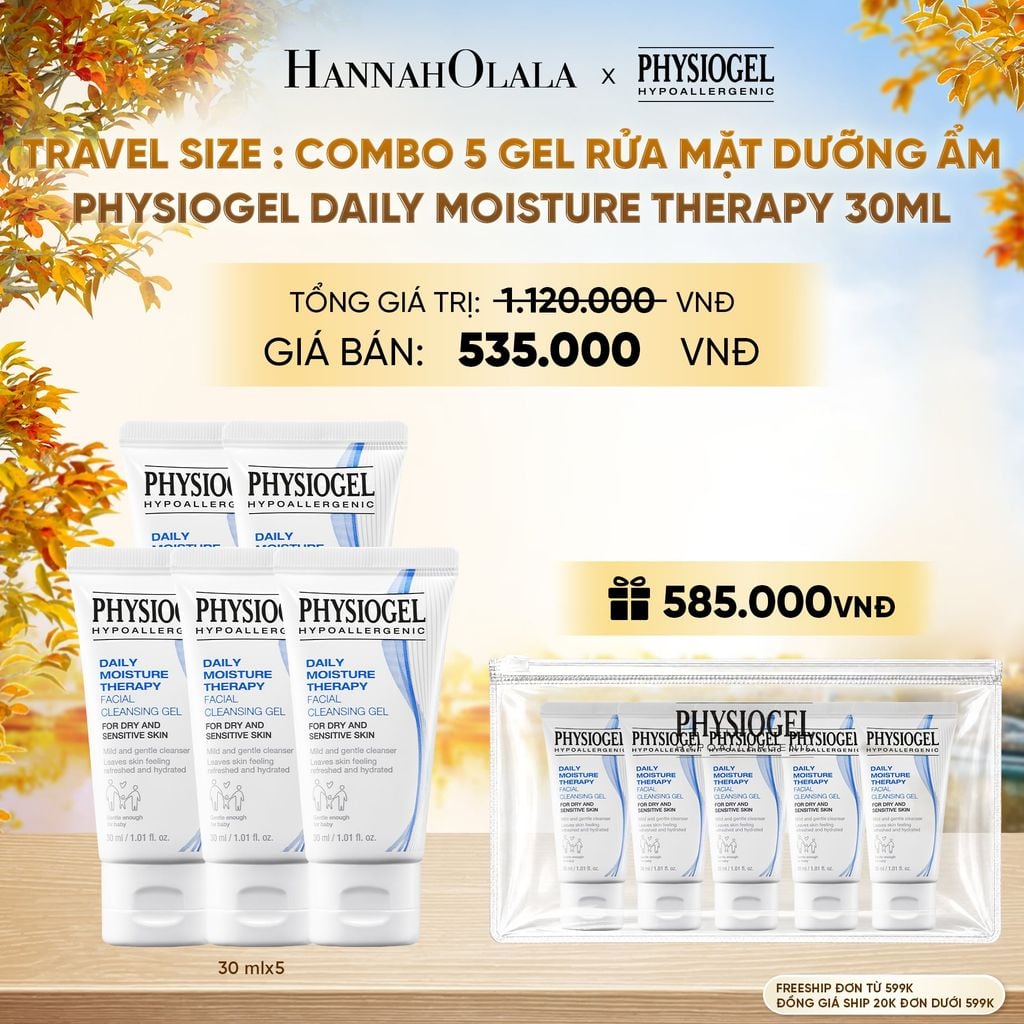  TRAVEL SIZE : COMBO 5 GEL RỬA MẶT DƯỠNG ẨM PHYSIOGEL DAILY MOISTURE THERAPY 30ML - E1238 