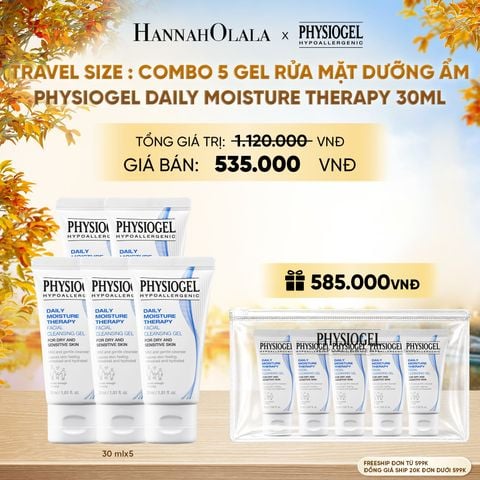 TRAVEL SIZE : COMBO 5 GEL RỬA MẶT DƯỠNG ẨM PHYSIOGEL DAILY MOISTURE THERAPY 30ML - E1238 