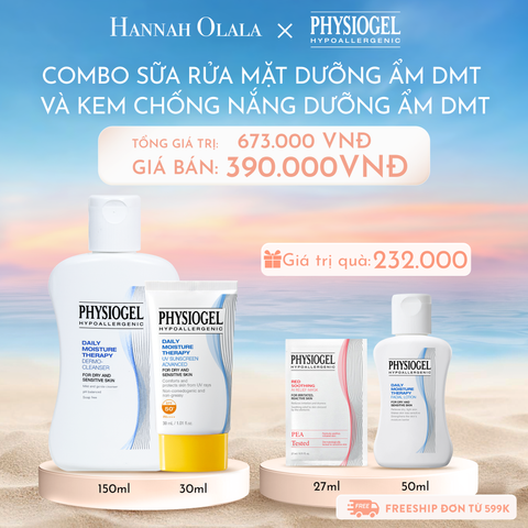  C827_DEAL 10: BỘ ĐÔI LÀM SẠCH VÀ CHÔNG NẮNG PHYSIOGEL DAILY MOISTURE THERAPY: SỮA RỬA MẶT 150ML VÀ KEM CHỐNG NẮNG DƯỠNG ẨM 30ml 