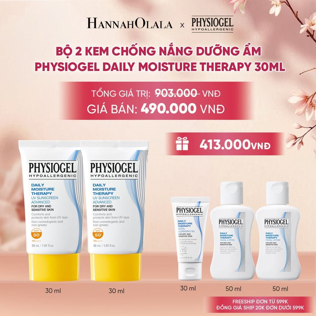  BỘ 2 KEM CHỐNG NẮNG DƯỠNG ẨM PHYSIOGEL DAILY MOISTURE THERAPY 30ml 