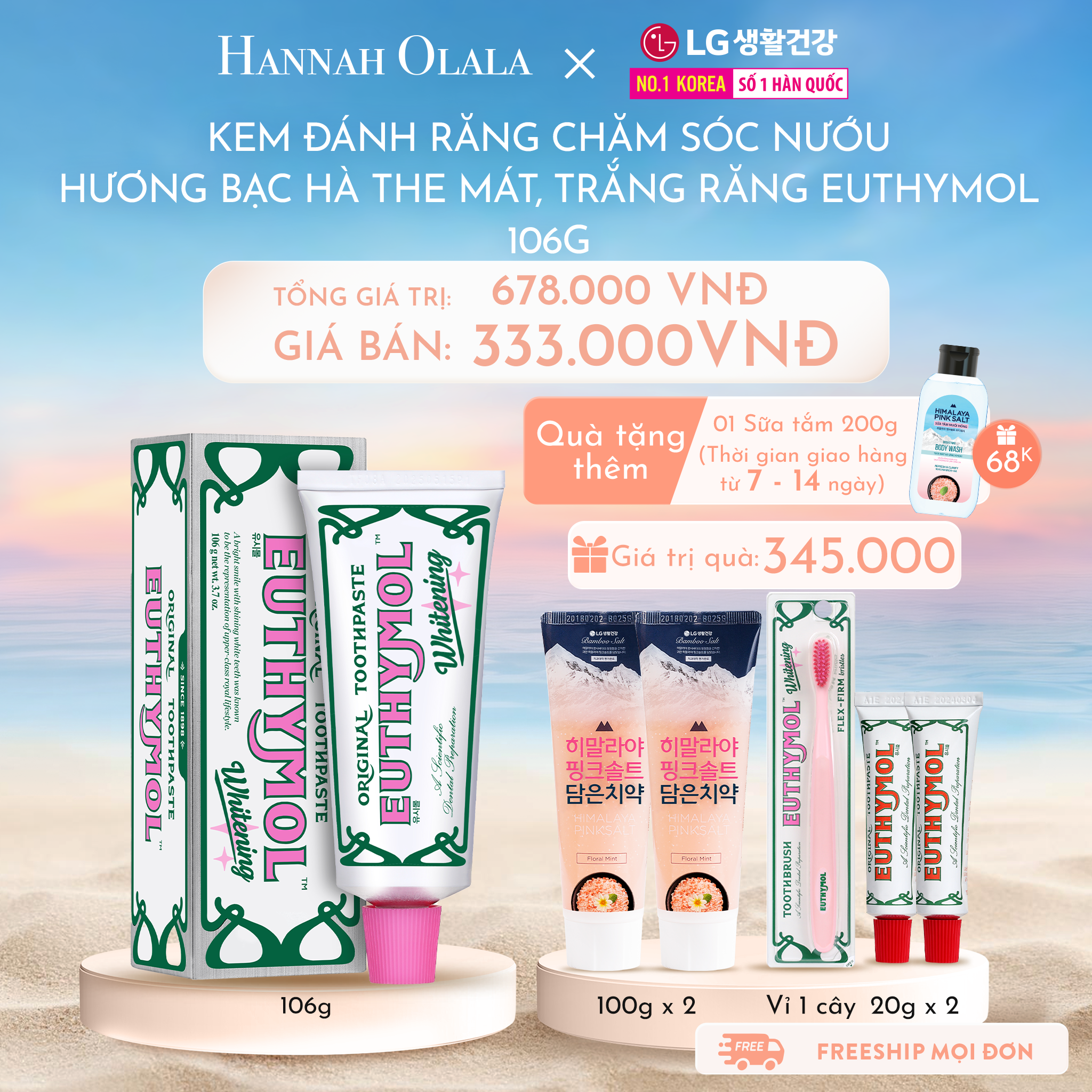  C608_DEAL 10: KEM ĐÁNH RĂNG CHĂM SÓC NƯỚU HƯƠNG BẠC HÀ CỰC THE MÁT, TRẮNG RĂNG EUTHYMOL 106GR - HỒNG/TÍM 