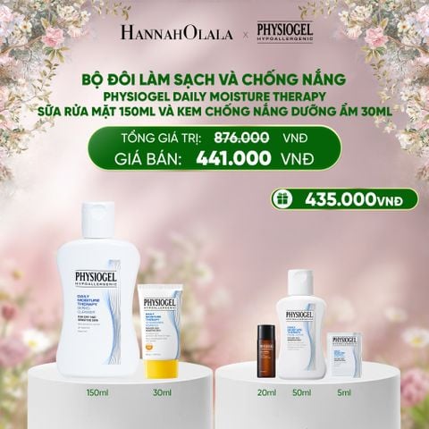  DEAL 10: BỘ ĐÔI LÀM SẠCH VÀ CHÔNG NẮNG PHYSIOGEL DAILY MOISTURE THERAPY: SỮA RỬA MẶT 150ML VÀ KEM CHỐNG NẮNG DƯỠNG ẨM 30ML 