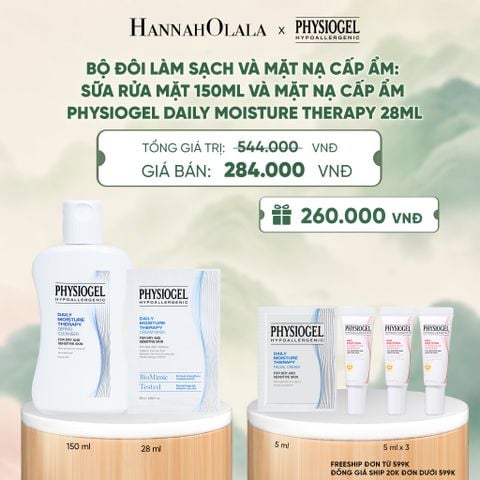  TRAVEL SIZE : BỘ ĐÔI LÀM SẠCH VÀ MẶT NẠ CẤP ẨM PHYSIOGEL: SỮA RỬA MẶT 150ML VÀ MẶT NẠ CẤP ẨM PHYSIOGEL DAILY MOISTURE THERAPY ( GÓI 1 MIẾNG) 