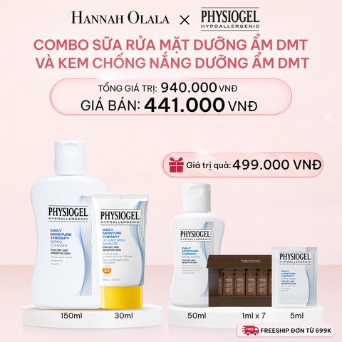  DEAL 10: BỘ ĐÔI LÀM SẠCH VÀ CHÔNG NẮNG PHYSIOGEL DAILY MOISTURE THERAPY: SỮA RỬA MẶT 150ML VÀ KEM CHỐNG NẮNG DƯỠNG ẨM 30ml 