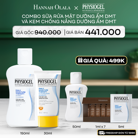  A73_DEAL 10: BỘ ĐÔI LÀM SẠCH VÀ CHÔNG NẮNG PHYSIOGEL DAILY MOISTURE THERAPY: SỮA RỬA MẶT 150ML VÀ KEM CHỐNG NẮNG DƯỠNG ẨM 30ml 