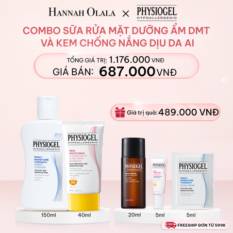  E1056_DEAL 11: BỘ ĐÔI LÀM SẠCH VÀ CHỐNG NẮNG PHYSIOGEL: SỮA RỬA MẶT 150ML VÀ KEM CHỐNG NẮNG DƯỠNG ẨM VÀ LÀM DỊU DA PHYSIOGEL RED SOOTHING AI 40ml 