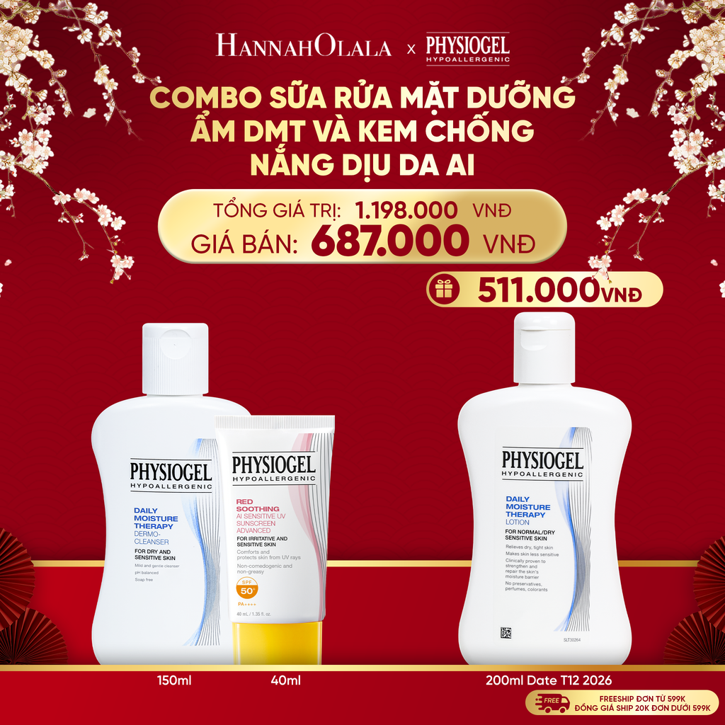  A1699_DEAL 11: BỘ ĐÔI LÀM SẠCH VÀ CHỐNG NẮNG PHYSIOGEL: SỮA RỬA MẶT 150ML VÀ KEM CHỐNG NẮNG DƯỠNG ẨM VÀ LÀM DỊU DA PHYSIOGEL RED SOOTHING AI 40ML 