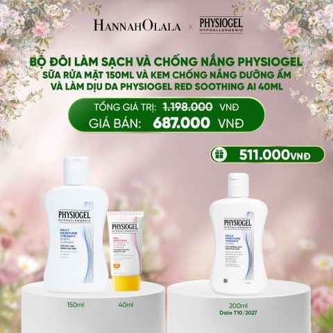  DEAL 11: BỘ ĐÔI LÀM SẠCH VÀ CHỐNG NẮNG PHYSIOGEL: SỮA RỬA MẶT 150ML VÀ KEM CHỐNG NẮNG DƯỠNG ẨM VÀ LÀM DỊU DA PHYSIOGEL RED SOOTHING AI 40ML 