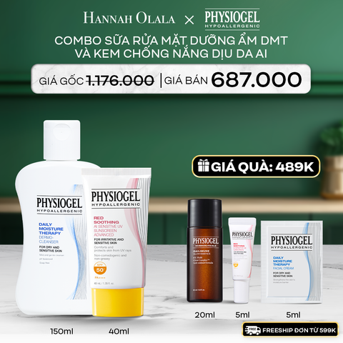  A74_DEAL 11: BỘ ĐÔI LÀM SẠCH VÀ CHỐNG NẮNG PHYSIOGEL: SỮA RỬA MẶT 150ML VÀ KEM CHỐNG NẮNG DƯỠNG ẨM VÀ LÀM DỊU DA PHYSIOGEL RED SOOTHING AI 40ml 