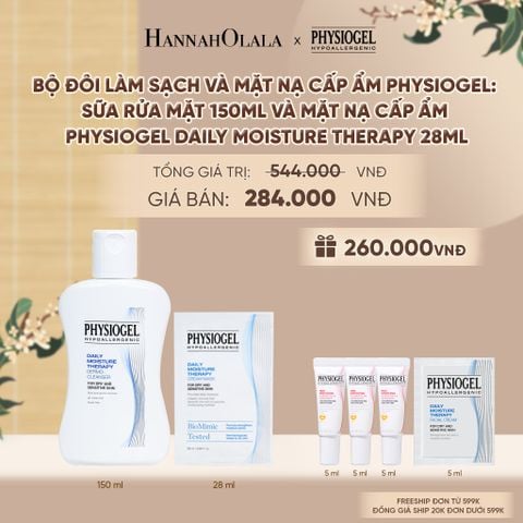  TRAVEL SIZE : BỘ ĐÔI LÀM SẠCH VÀ MẶT NẠ CẤP ẨM PHYSIOGEL: SỮA RỬA MẶT 150ML VÀ MẶT NẠ CẤP ẨM PHYSIOGEL DAILY MOISTURE THERAPY ( GÓI 1 MIẾNG) - A2231 
