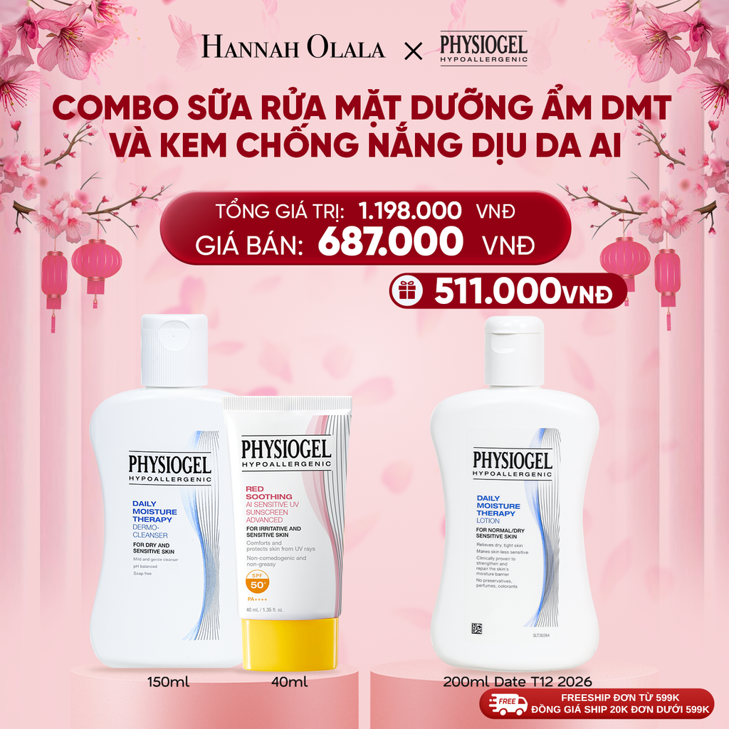  DEAL 11: BỘ ĐÔI LÀM SẠCH VÀ CHỐNG NẮNG PHYSIOGEL: SỮA RỬA MẶT 150ML VÀ KEM CHỐNG NẮNG DƯỠNG ẨM VÀ LÀM DỊU DA PHYSIOGEL RED SOOTHING AI 40ml 
