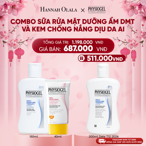  DEAL 11: BỘ ĐÔI LÀM SẠCH VÀ CHỐNG NẮNG PHYSIOGEL: SỮA RỬA MẶT 150ML VÀ KEM CHỐNG NẮNG DƯỠNG ẨM VÀ LÀM DỊU DA PHYSIOGEL RED SOOTHING AI 40ml 