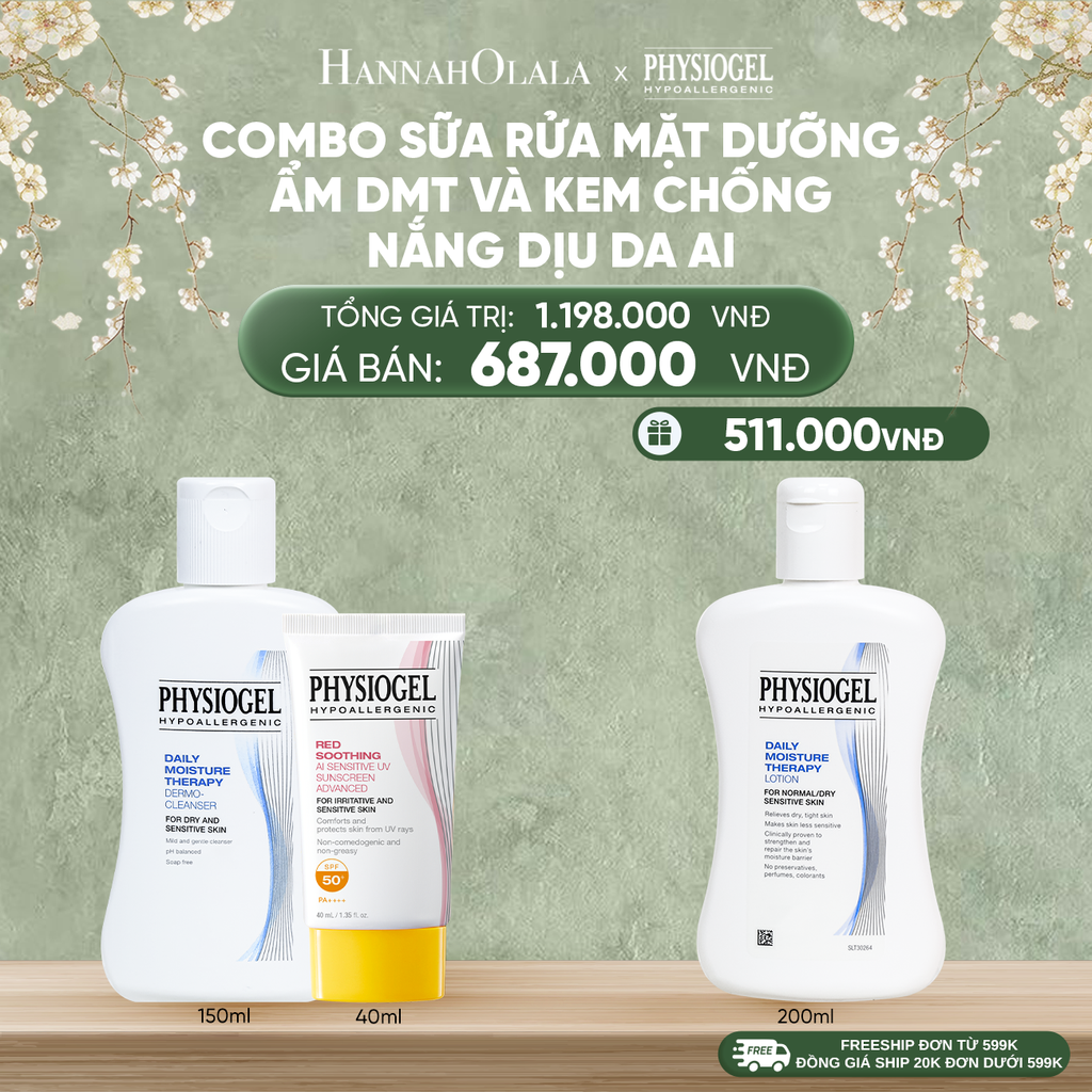  DEAL 11: BỘ ĐÔI LÀM SẠCH VÀ CHỐNG NẮNG PHYSIOGEL: SỮA RỬA MẶT 150ML VÀ KEM CHỐNG NẮNG DƯỠNG ẨM VÀ LÀM DỊU DA PHYSIOGEL RED SOOTHING AI 40ml 