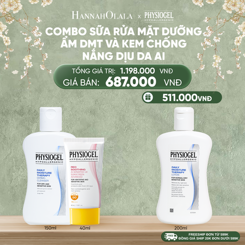  DEAL 11: BỘ ĐÔI LÀM SẠCH VÀ CHỐNG NẮNG PHYSIOGEL: SỮA RỬA MẶT 150ML VÀ KEM CHỐNG NẮNG DƯỠNG ẨM VÀ LÀM DỊU DA PHYSIOGEL RED SOOTHING AI 40ml 