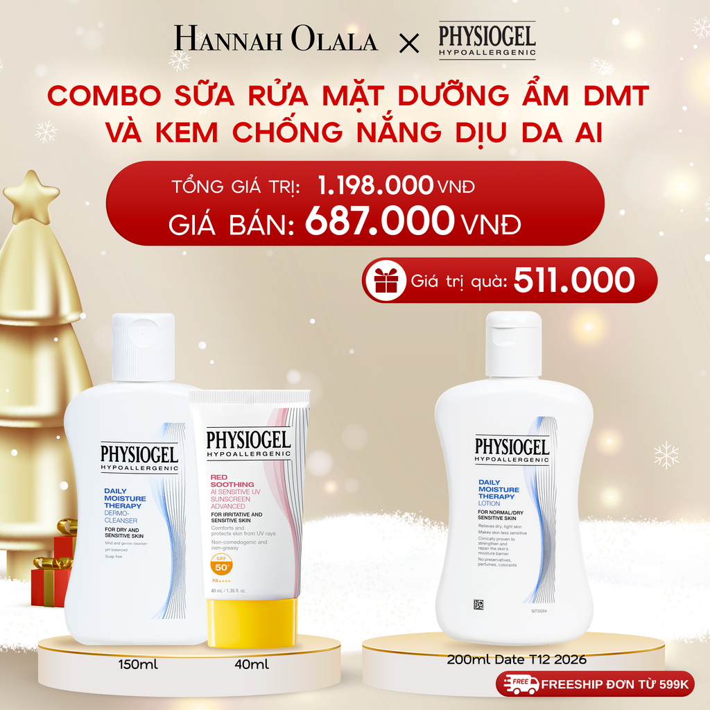  DEAL 11: BỘ ĐÔI LÀM SẠCH VÀ CHỐNG NẮNG PHYSIOGEL: SỮA RỬA MẶT 150ML VÀ KEM CHỐNG NẮNG DƯỠNG ẨM VÀ LÀM DỊU DA PHYSIOGEL RED SOOTHING AI 40ml 