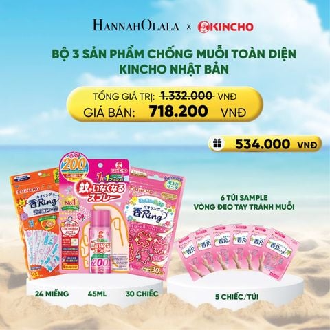  DEAL 12: BỘ 3 SẢN PHẨM CHỐNG MUỖI TOÀN DIỆN KINCHO NHẬT BẢN: XỊT MUỖI KINCHO ONE-PUSH HƯƠNG HOA HỒNG & MIẾNG DÁN CHỐNG MUỖI, ĐUỔI CÔN TRÙNG HƯƠNG CAM NGỌT KINCHO & VÒNG ĐEO CHỐNG MUỖI, ĐUỔI CÔN TRÙNG HƯƠNG HOA THIÊN NHIÊN KINCHO NHẬT BẢN 