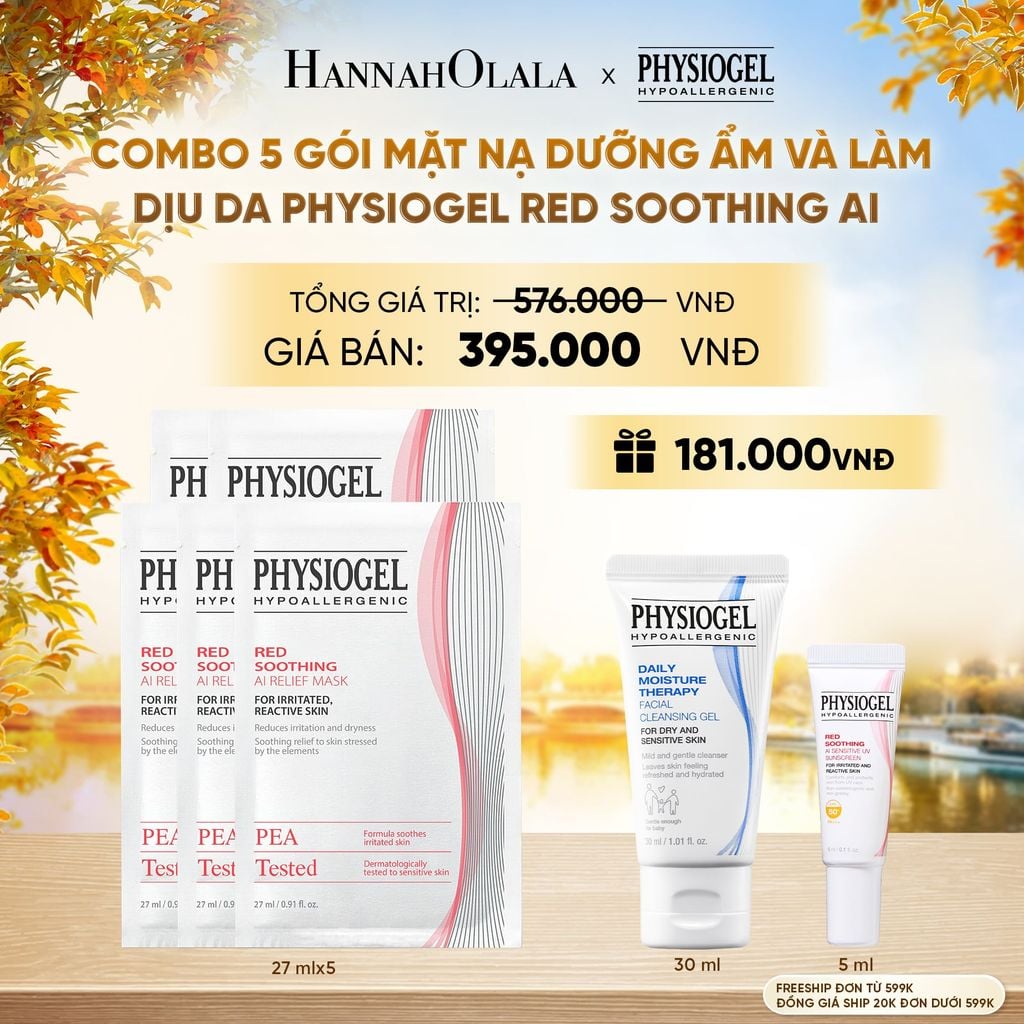  COMBO 5 GÓI MẶT NẠ DƯỠNG ẨM VÀ LÀM DỊU DA PHYSIOGEL RED SOOTHING AI (GÓI 1 MIẾNG) - E1241 