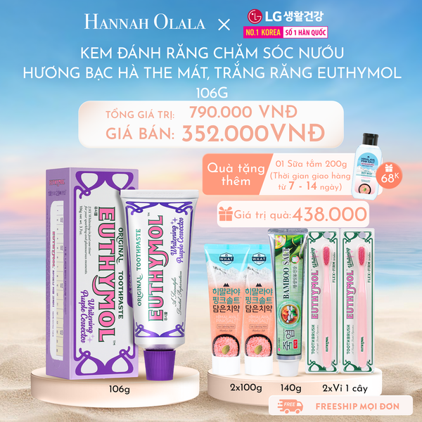  C608_DEAL 10: KEM ĐÁNH RĂNG CHĂM SÓC NƯỚU HƯƠNG BẠC HÀ CỰC THE MÁT, TRẮNG RĂNG EUTHYMOL 106GR - HỒNG/TÍM 