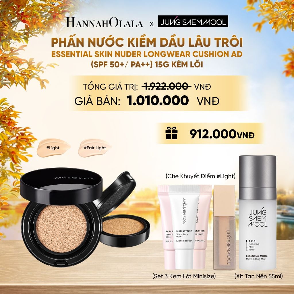  PHẤN NƯỚC KIỀM DẦU LÂU TRÔI ESSENTIAL SKIN NUDER LONGWEAR CUSHION AD (SPF 50+/ PA++) 15G (KÈM LÕI) - E698 