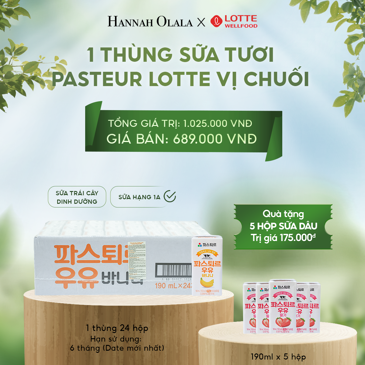  E19_DEAL 1: 01 THÙNG SỮA TƯƠI PASTEUR VỊ CHUỐI HẠNG 1A LOTTE 24 HỘP 