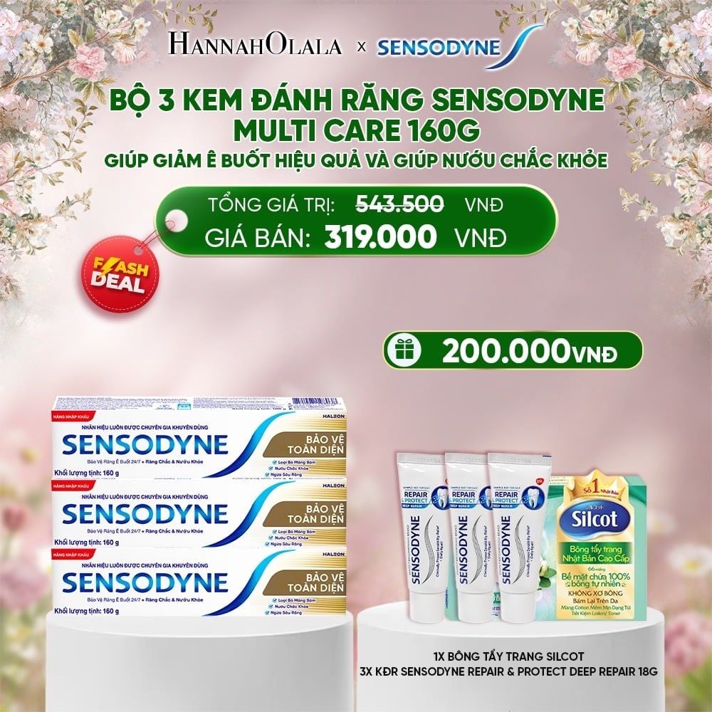  DEAL 8: [FLASH DEAL] BỘ 3 KEM ĐÁNH RĂNG SENSODYNE MULTI CARE 160G GIÚP GIẢM Ê BUỐT HIỆU QUẢ VÀ GIÚP NƯỚU CHẮC KHỎE 
