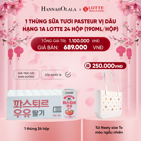  DEAL 2: 1 THÙNG SỮA TƯƠI PASTEUR VỊ DÂU HẠNG 1A LOTTE 24 HỘP (190ml/hộp) TẶNG 5 HỘP SỮA VỊ CHUỐI 