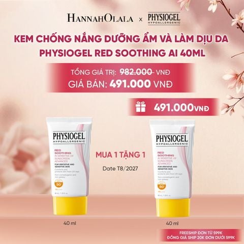  KEM CHỐNG NẮNG DƯỠNG ẨM VÀ LÀM DỊU DA PHYSIOGEL RED SOOTHING AI 40ml 