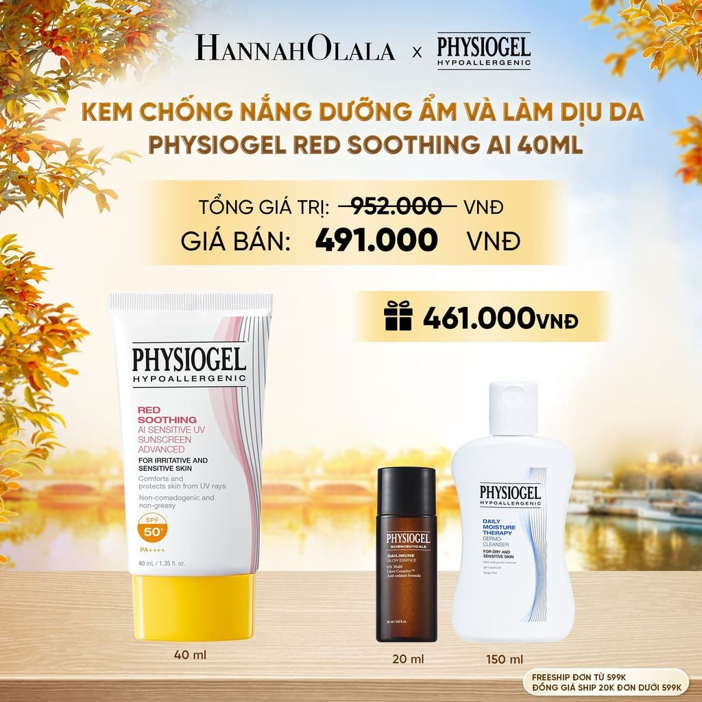  KEM CHỐNG NẮNG DƯỠNG ẨM VÀ LÀM DỊU DA PHYSIOGEL RED SOOTHING AI 40ML - E1245 