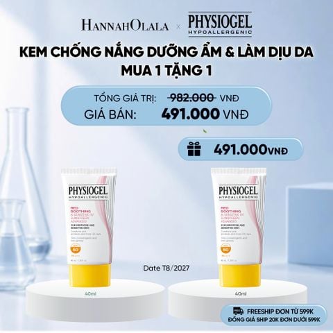  KEM CHỐNG NẮNG DƯỠNG ẨM VÀ LÀM DỊU DA PHYSIOGEL RED SOOTHING AI 40ML (DATE T8/2027) 